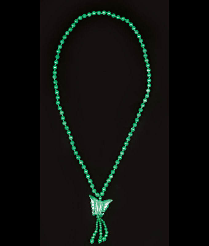 A fine jade bead necklace with butterfly pendant