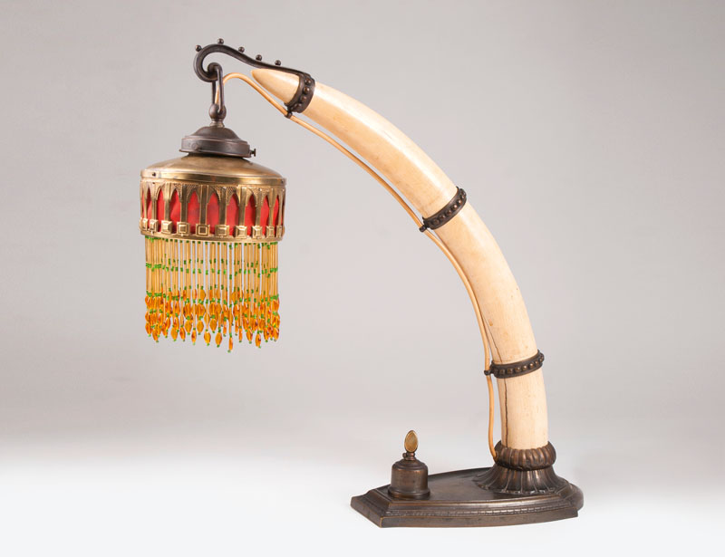 An ivory tusk as a table lamp