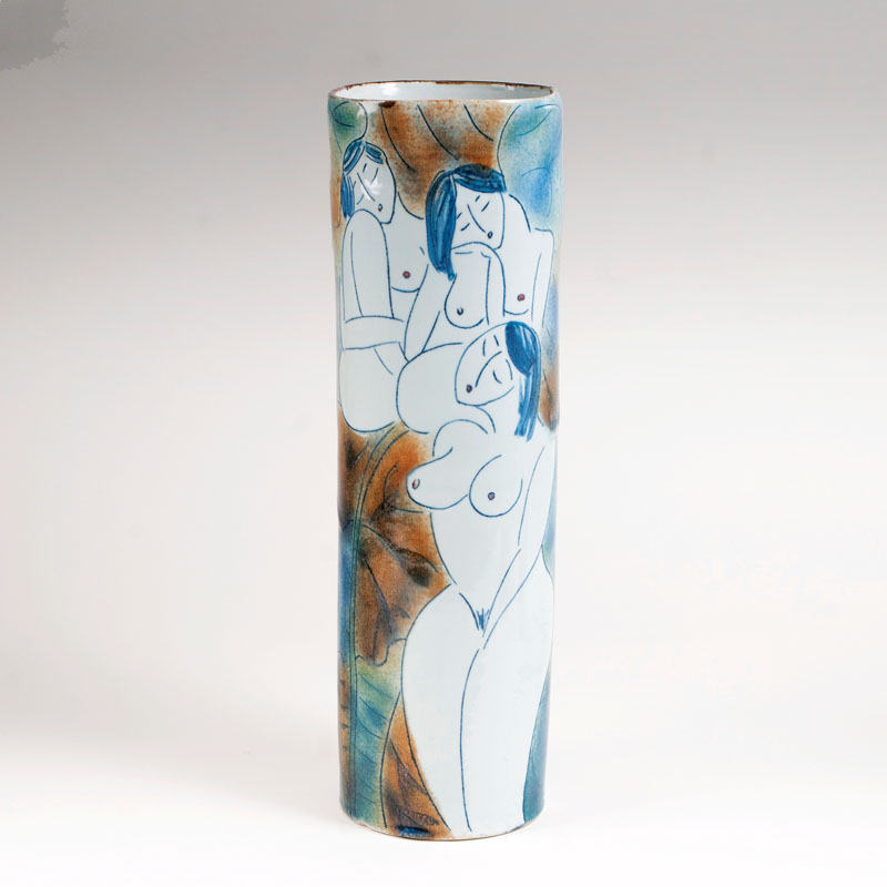 A tall Chinese porcelain vase with female nudes