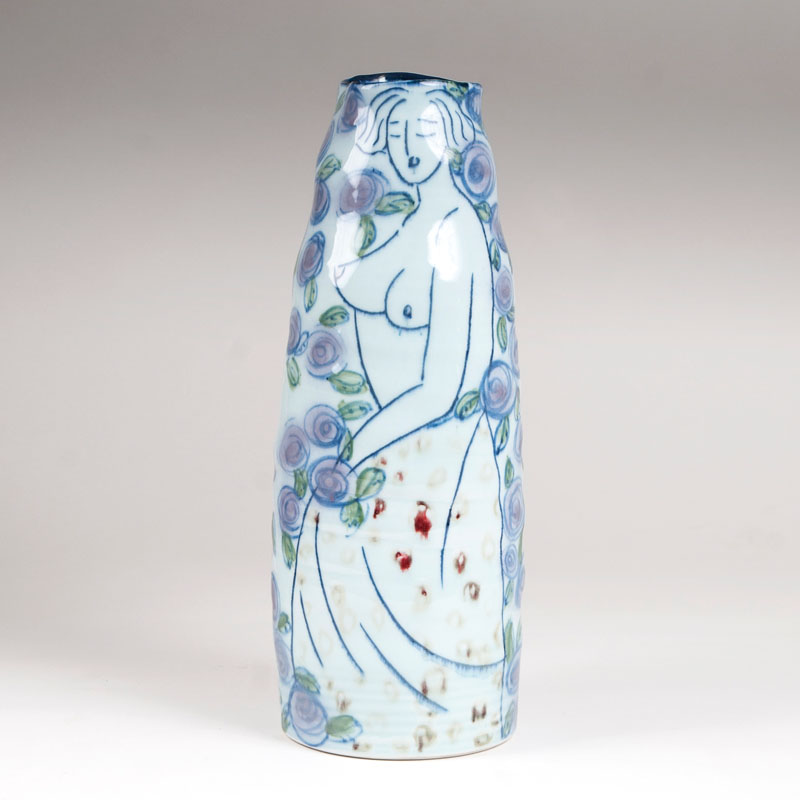 Moderne chinesische Porzellan-Vase mit Frauenakt