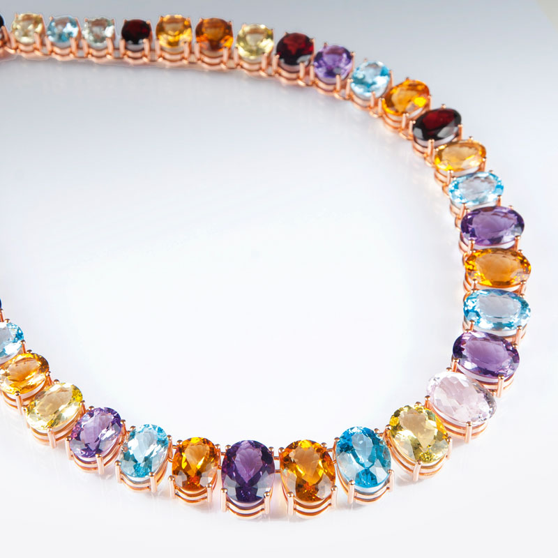 A highcarat, colourful necklace with precious stones