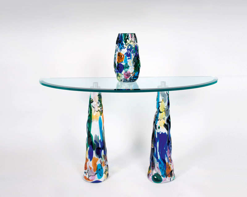 A Murano glass console table with vase