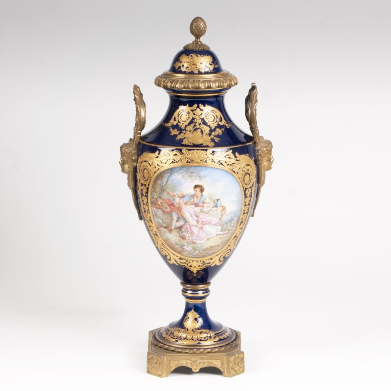 A bronze mounted vase in Sèvres style with pastoral scene