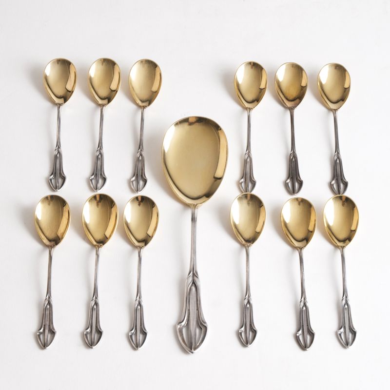 An Art Nouveau spoon set