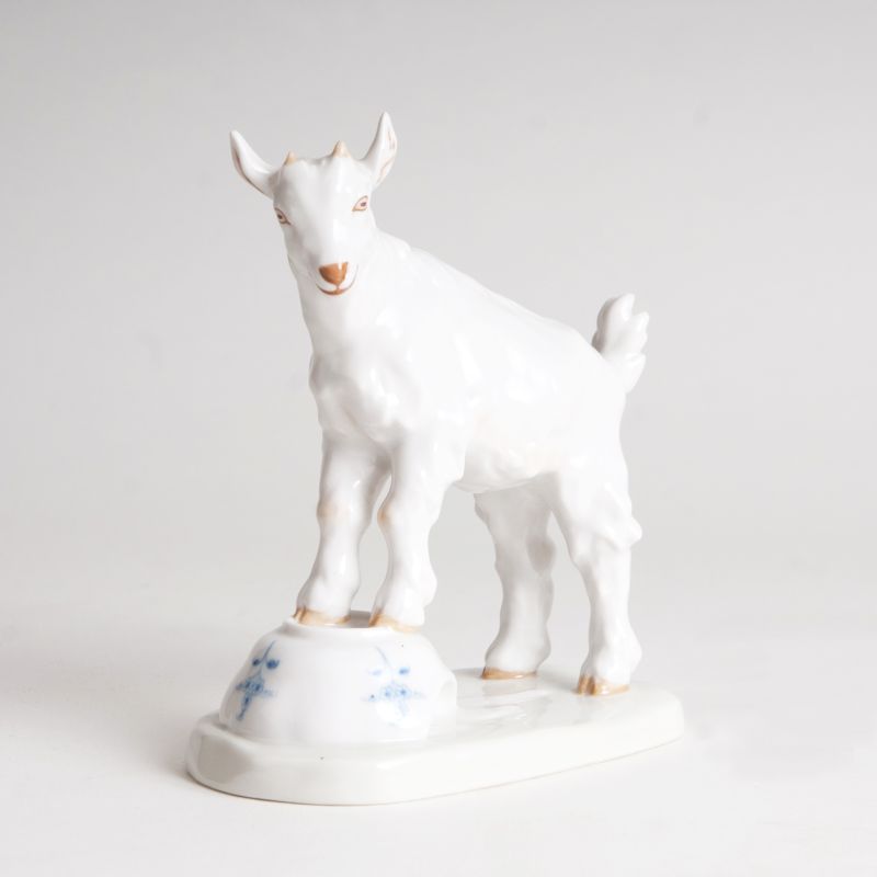 A porcelain figure 'Billy goat on a bowl'