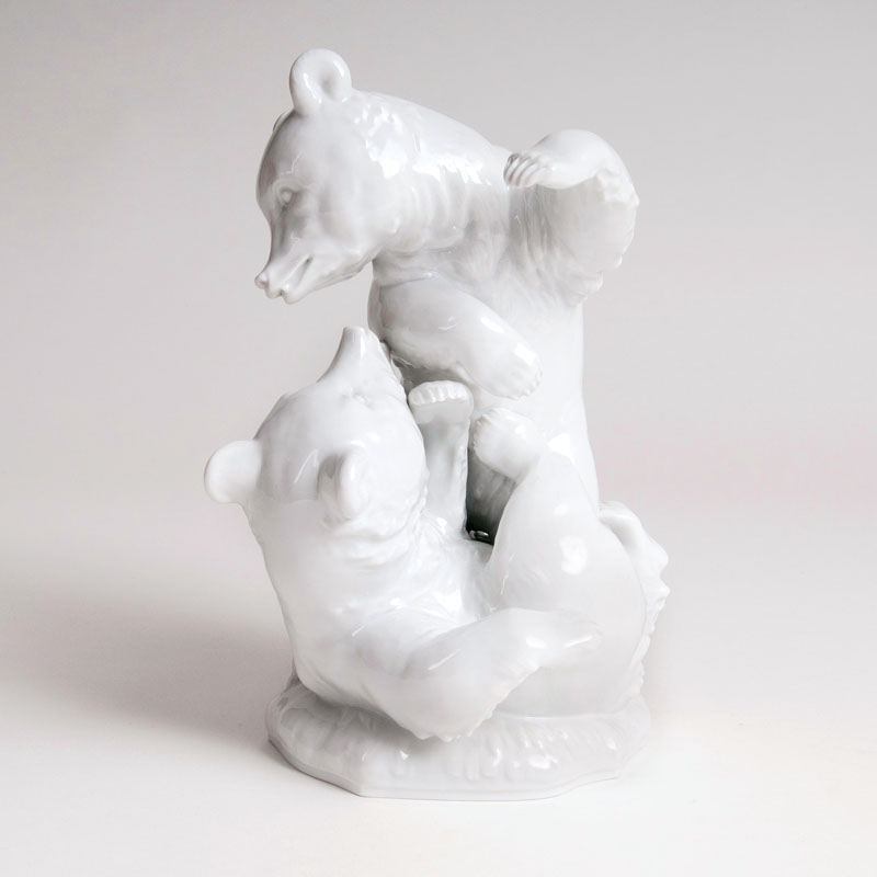A porcelain figure 'Young bears, playing'