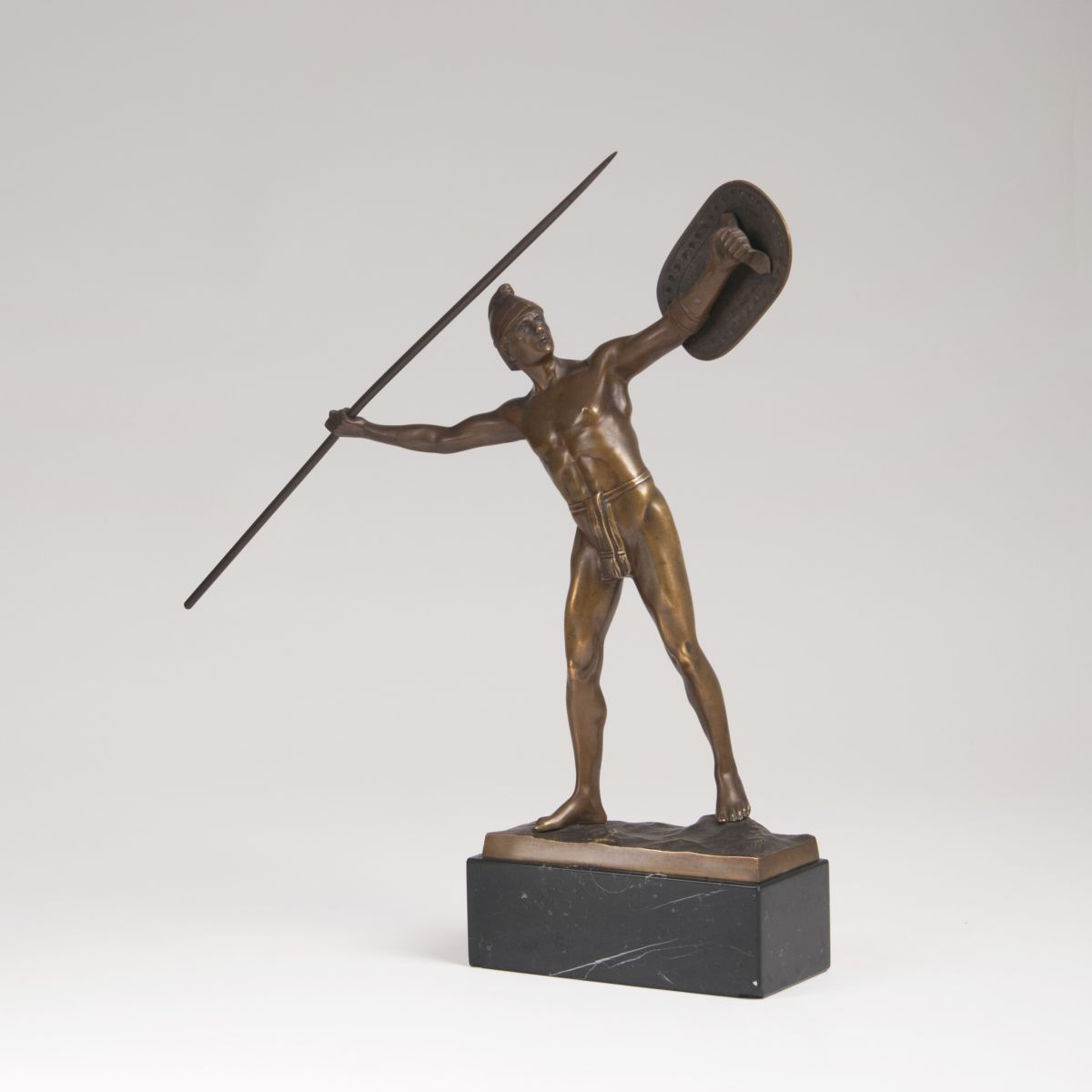 A bronze sculpture 'Gladiator with spear and shield'