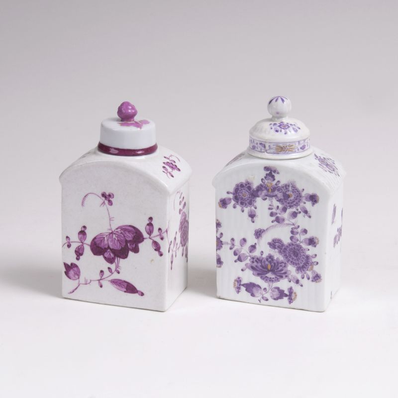 A Pair of Tea Caddies with Purple Flowers