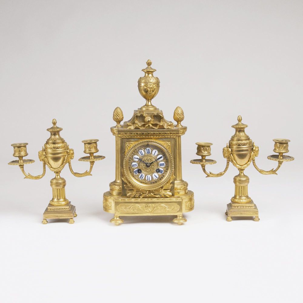A Napoleon III Fire Place Set: Pendule and a Pair of Candelabra