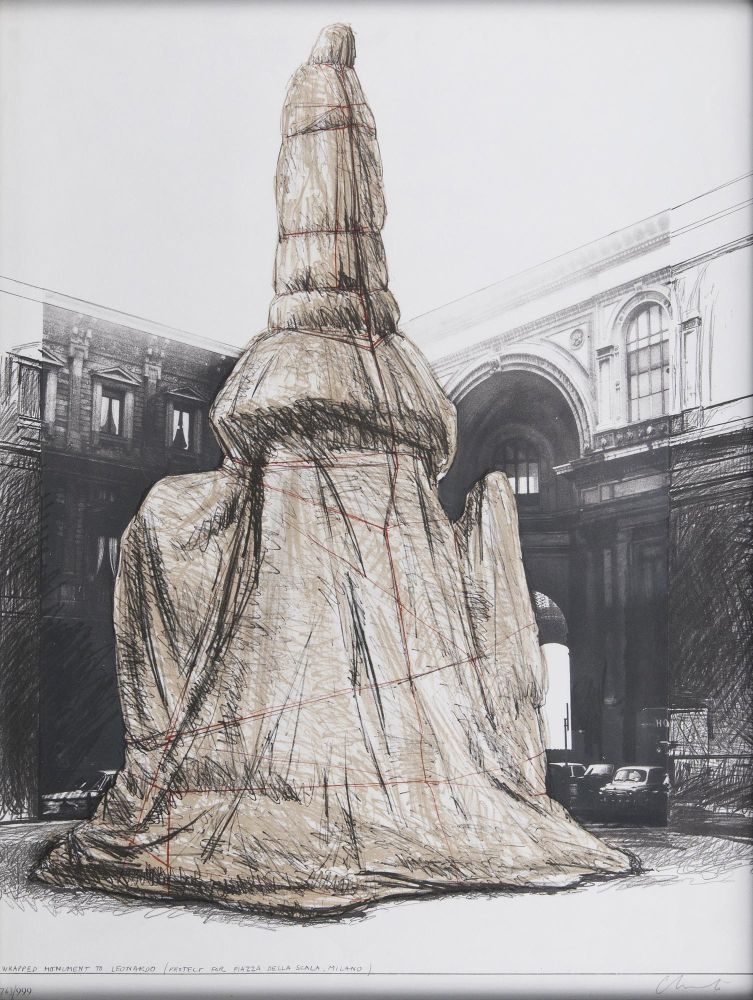 Wrapped Monument to Leonardo (Project for piazza della scala, Milano)