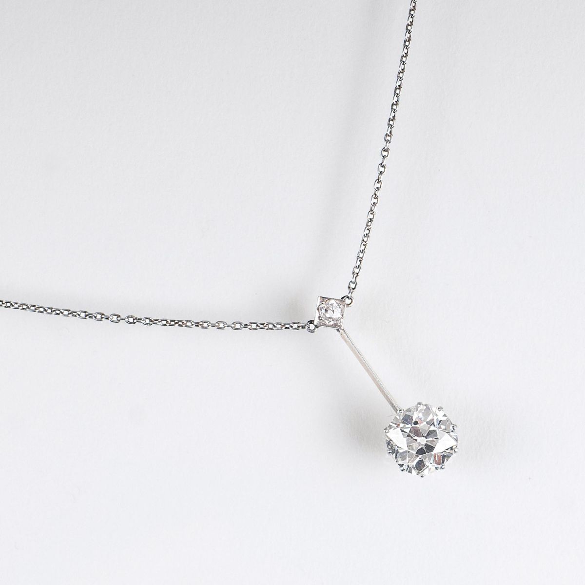 A Highcarat Art Nouveau Solitaire Diamond Pendant on Necklace