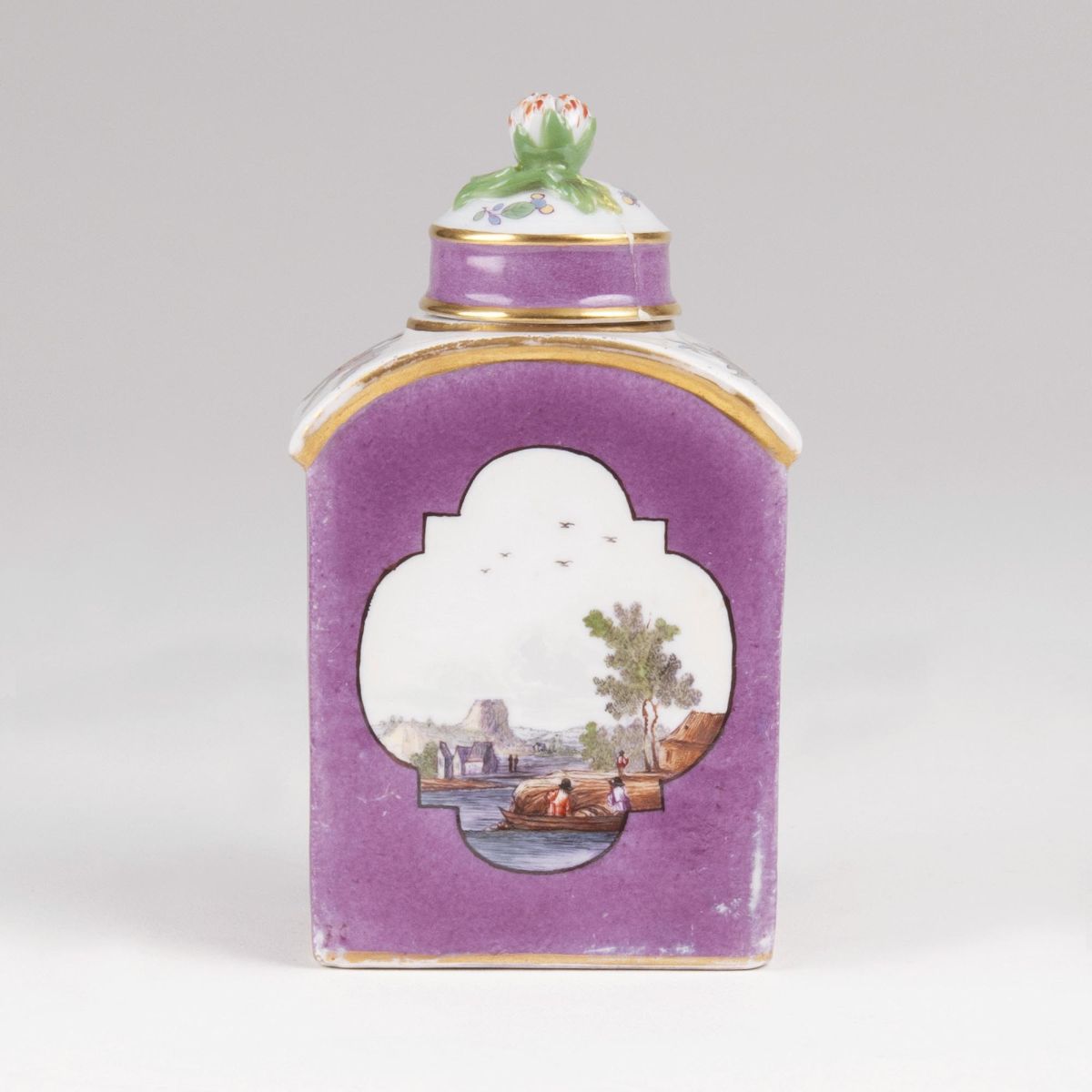 A Tea Caddy with Purple Ground and Landscape Painting