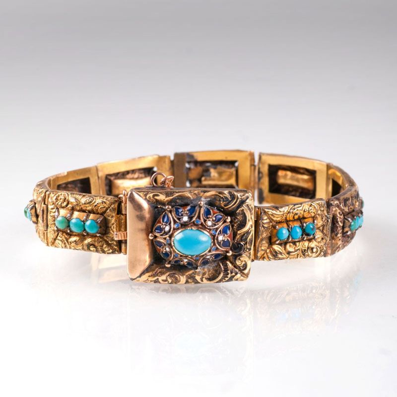 A Belle Epoque bracelet with turquoise and enamel ornaments