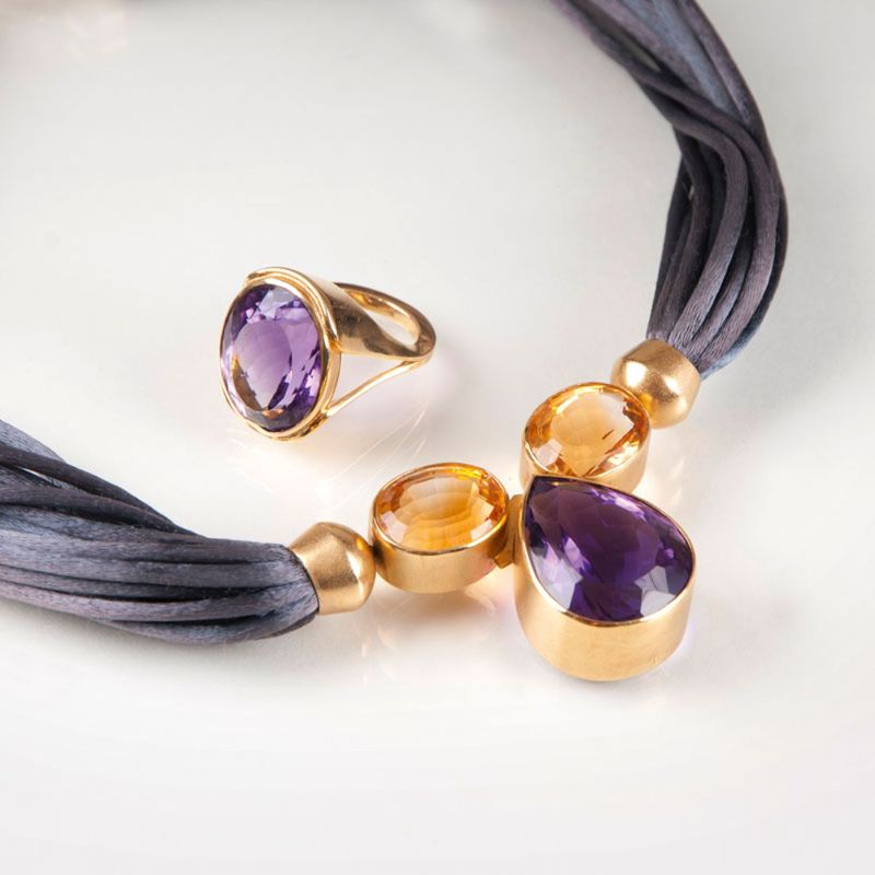 An amethyst citrin necklace with ring by Birge Mundt-Nissen