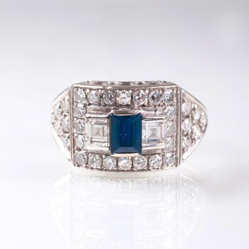 Art Déco Saphir-Diamant-Ring