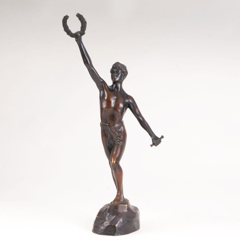 Bronze-Skulptur 'Junger Athlet mit Lorbeerkranz'