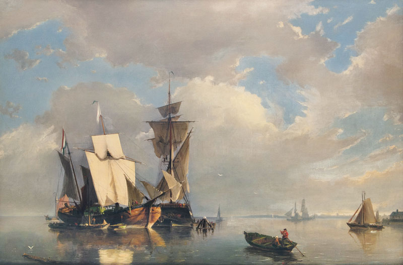 A Man-O-War and a Freighter in the Roadstead