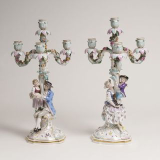 A Pair of Large 'Four-armed Figural Chandeliers 'Mother and Son' and 'Father and Daughter'