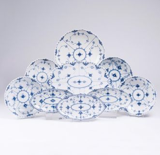 A Set of Royal Copenhagen Musselmalet  Round and Oval Bowls