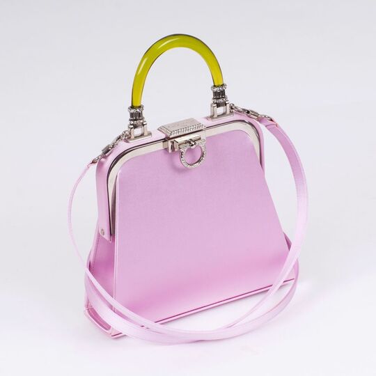 A Silk Satin Bag in Rose with Plexiglass-Handle