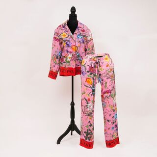 Floral Snake Pyjama-Style Pants with Shirt in Pink 'l’Aveugle par Amour'