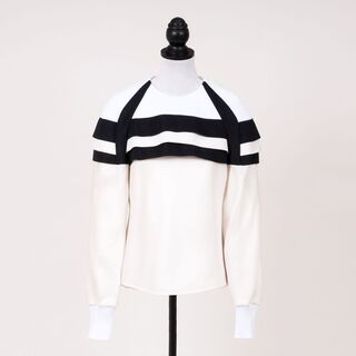 A Colour Blocking Striped Top Black-and-White
