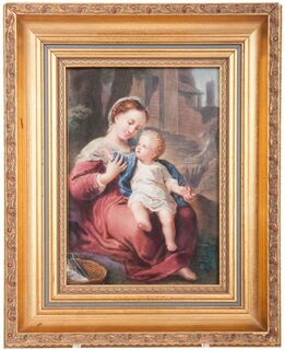 A porcelain painting 'Madonna with Child' after Correggio
