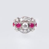 An Art-déco Ring with Diamonds and Rubies - image 1