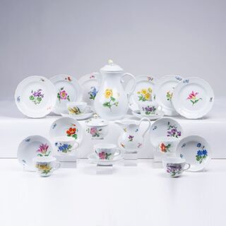 A Coffee Service with Flower Painting for 13 Persons