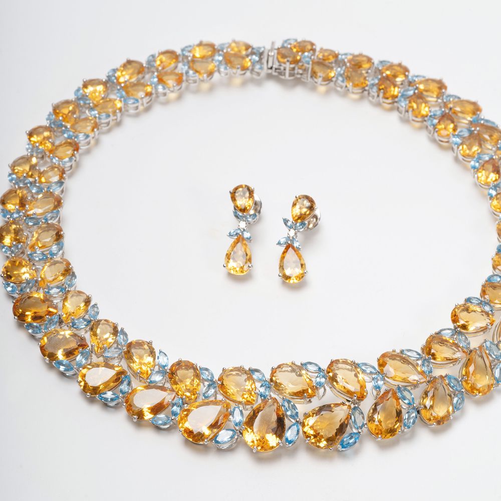 A spectacular Colour Gemstone Necklace with earrings 'Soleil et mer' - image 2