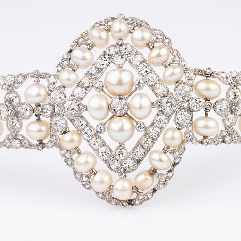 A highcarat Art-Nouveau Diamond Bracelet with Natural Pearls - image 2