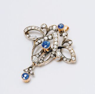 An Art Nouveau Pendant with Diamonds and Sapphires