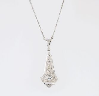 An Art-Nouveau Solitaire Diamond Pendant on Necklace