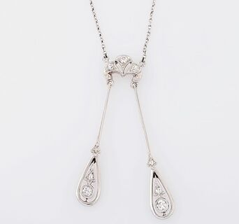 An Art-Nouveau Diamond Pendant on Necklace