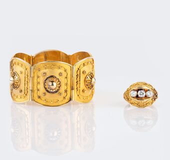 A Filigrée Jewellery Set: Bracelet and Diamond Ring
