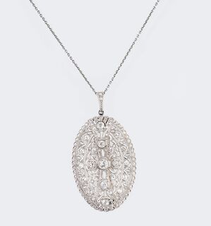 An Art-déco Diamond Pendant on Necklace