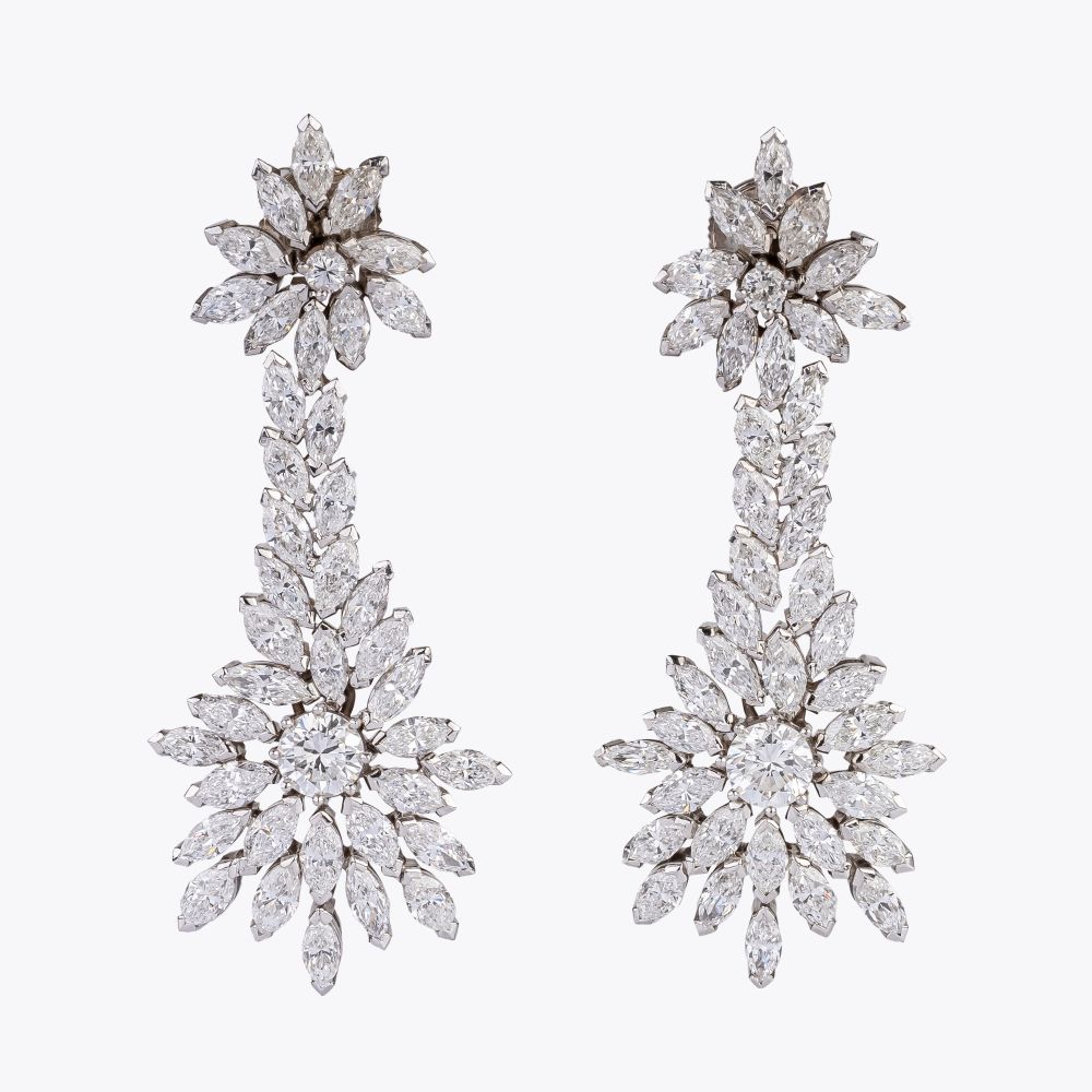Paar außergewöhnlicher Blüten-Diamant-Ohrhänger