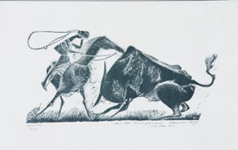 Reiter versucht, einen Stier mit dem Lasso zu fangen