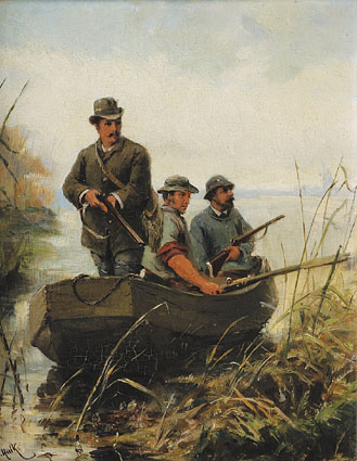 Three hunters in a boat