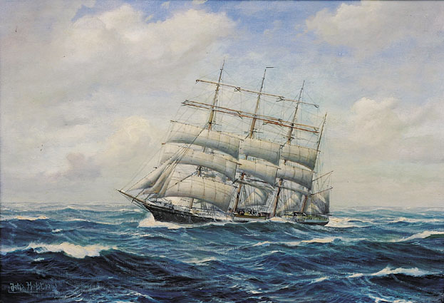 "Sailship 'Pamir' from Hamburg in unsteady weather"