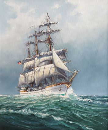 A german sailship on sea