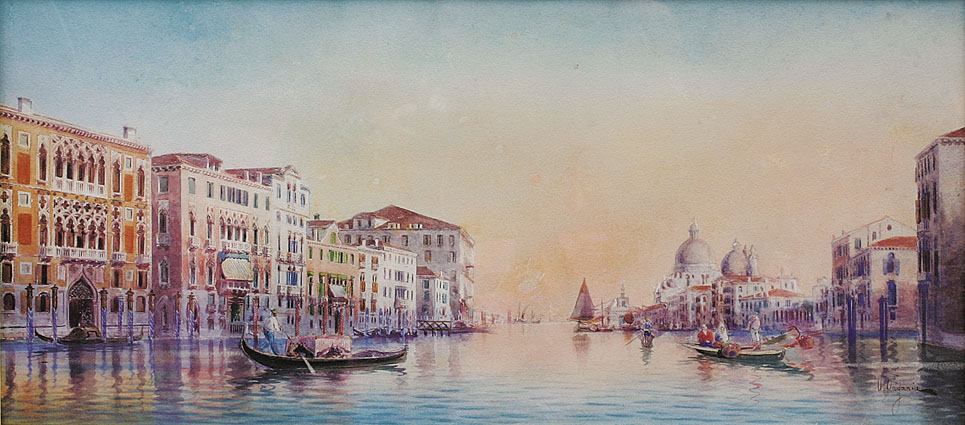 "In Venice: boats on Canal'grande, Saint Mary and custom-house beyond"