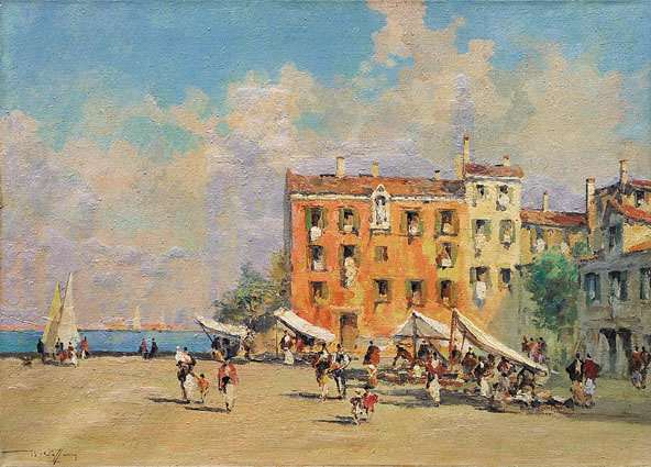 "Venice: a market scene in Santa Margherita"