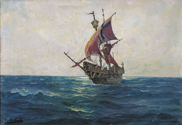 "A caravel on sea"
