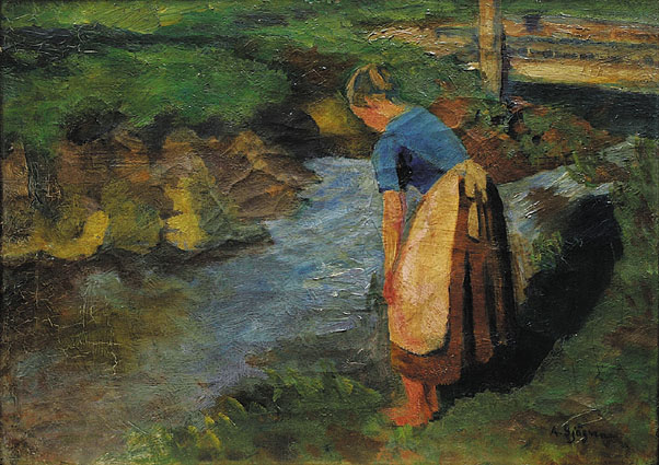 A girl at a streamlet