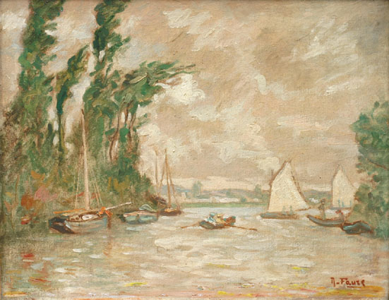 Amandus Faure, zugeschr. - A watery landscape with shipping, a town beyond A watery landscape with shipping, a town beyond