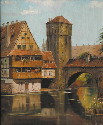 A view  of Nuremberg with River Pegnitz, Beckmesserhaus and Henkerstieg