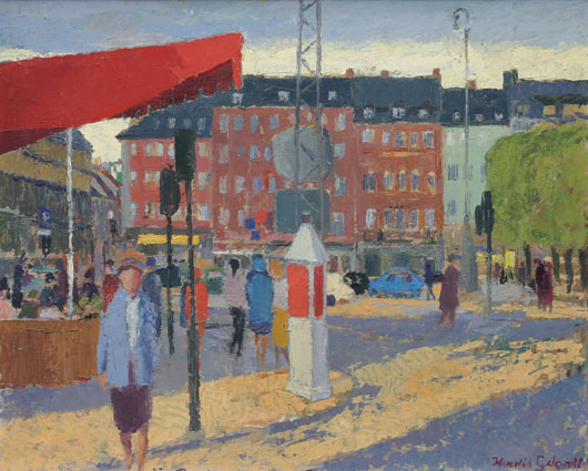 Herdis Gelardi - Großstadtszene mit Passanten, Cafégästen, Autos etc. Großstadtszene mit Passanten, Cafégästen, Autos etc.