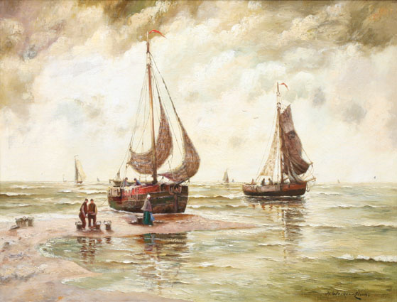 Nordsee-Abendstimmung mit heimkehrenden Fischerbooten