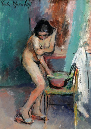 A young girl washing herself